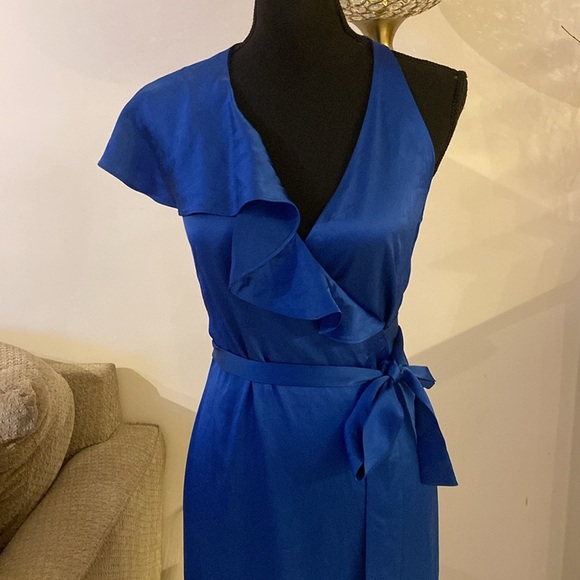 Diane Von Furstenberg Blue One Shoulder Gown for Weddings size 2 - Picture 7 of 10